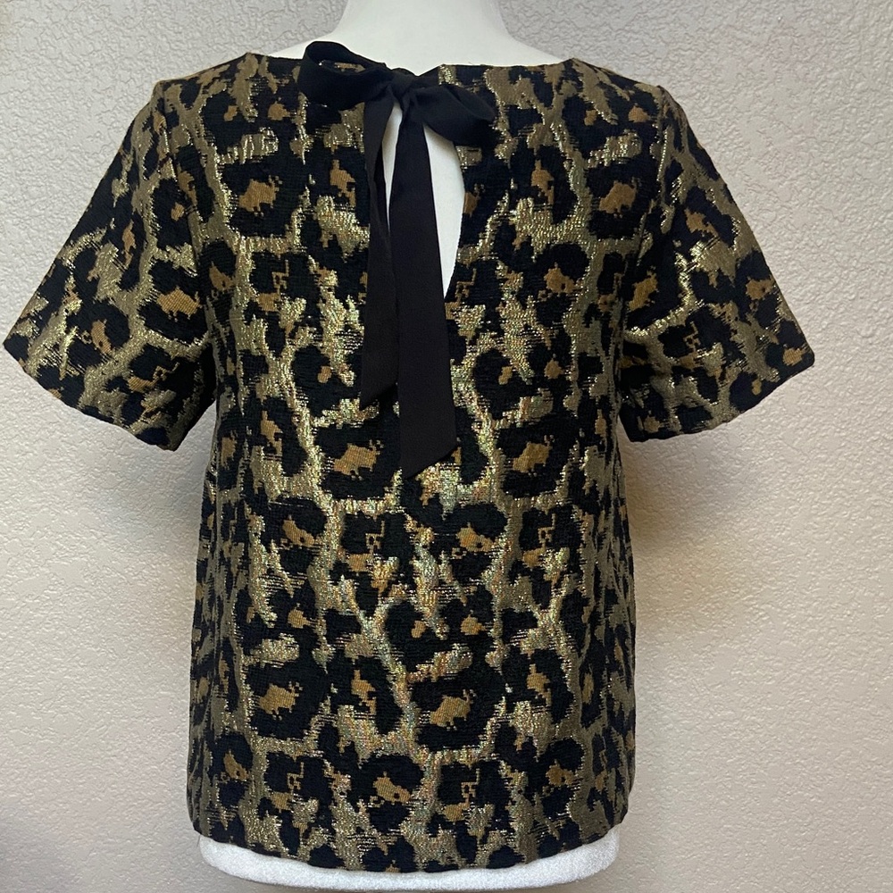 Sale! Leopard Print Gold & Black Women's Top with Black Bow. Size S, Hutch - Picture 3 of 10